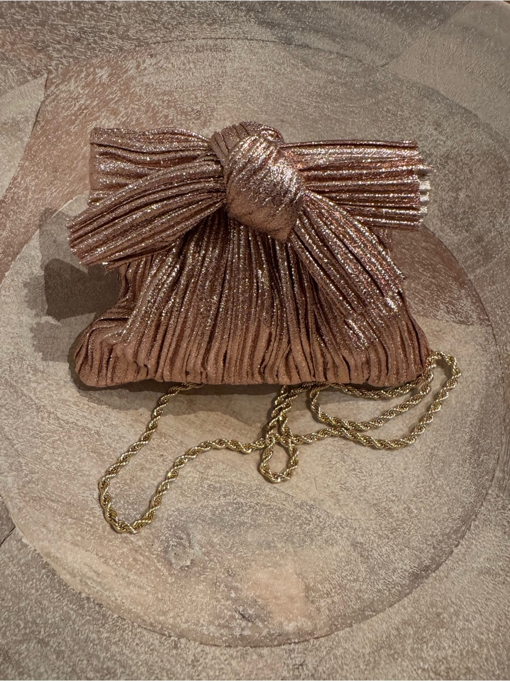 Loeffler Randall Rose Gold Knotted Bow Clutch